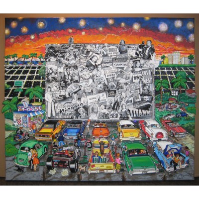 20th Century at the Drive In Original 52" X 44" 3d Mixed-Media Original On Canvas