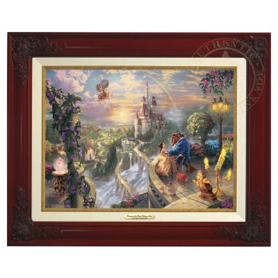 Kinkade Disney Canvas Classics: Beauty and the Beast Falling In Love (Classic Brandy Frame)