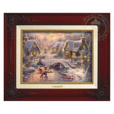 Kinkade Disney Canvas Classics: Mickey and Minnie Sweetheart Holiday (Classic Brandy Frame)