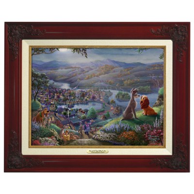 Kinkade Disney Canvas Classics: Lady and the Tramp Falling In Love (Classic Brandy Frame)