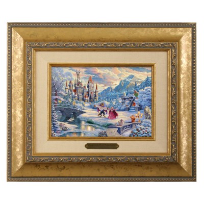 Kinkade Disney Brushworks: Beauty And The Beast's Winter Enchantment (Classic Antique Gold Frame)