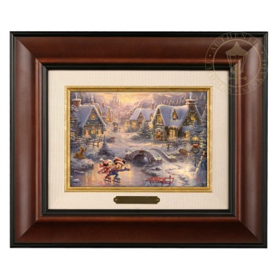 Kinkade Disney Brushworks: Mickey and Minnie Sweetheart Holiday (Classic Burl Frame)