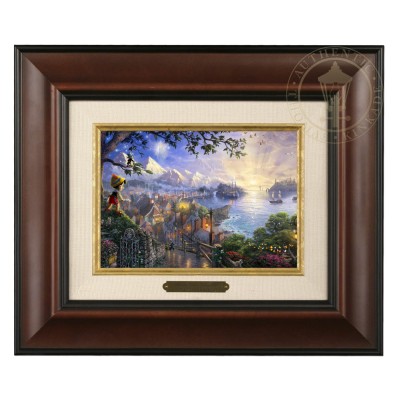 Kinkade Disney Brushworks: Pinocchio Wishes Upon A Star (Classic Burl Frame)