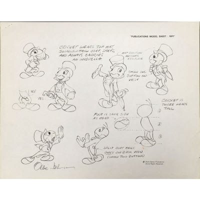 Disney Publication Model Sheet: Jiminy Cricket - Poses signed Ollie Johnston