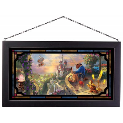 Kinkade Disney Stained Glass Art: Beauty and the Beast Falling in Love
