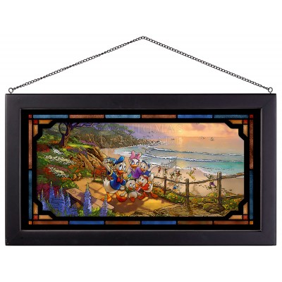 Kinkade Disney Stained Glass Art: Donald and Daisy A Duck Day Afternoon (Black Frame)