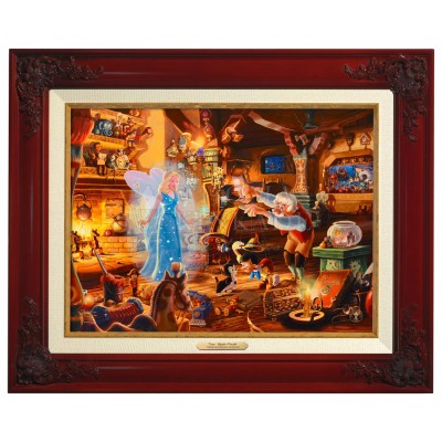Kinkade Disney Canvas Classics: Geppetto's Pinocchio (Classic Brandy Frame)