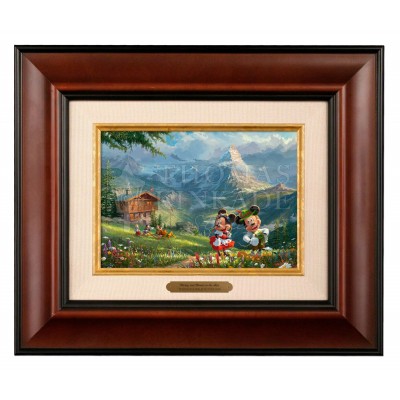 Kinkade Disney Brushworks: Mickey and Minnie in the Alps (Classic Burl Frame)