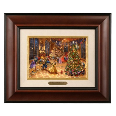 Kinkade Disney Brushworks: Beauty and the Beast Christmas Celebration (Classic Burl Frame)