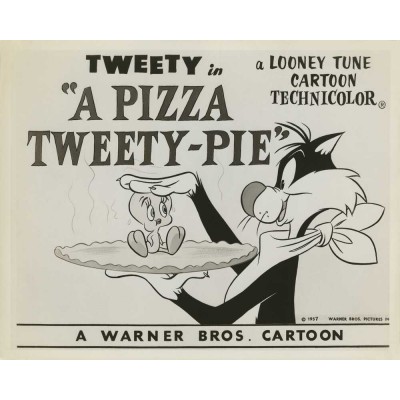 A Pizza Tweety Pie Lobby Card by Chuck Jones