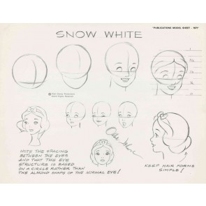 Disney Publication Model Sheet: Snow White / heads (4) signed Ollie Johnston