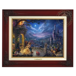 Kinkade Disney Canvas Classics: Beauty and the Beast Dancing In Moonlight (Classic Brandy Frame)