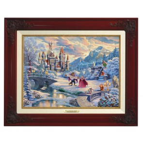 Kinkade Disney Canvas Classics: Beauty and the Beast's Winter Enchantment (Classic Brandy Frame)