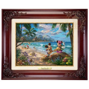 Kinkade Disney Canvas Classics: Mickey and Minnie In Hawaii (Classic Brandy Frame)