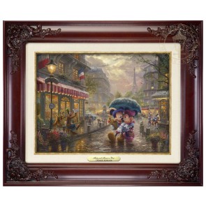 Kinkade Disney Canvas Classics: Mickey and Minnie In Paris (Classic Brandy Frame)