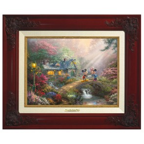Kinkade Disney Canvas Classics: Mickey and Minnie Sweetheart Bridge (Classic Brandy Frame)