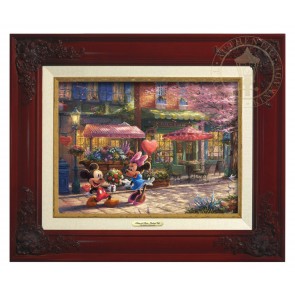 Kinkade Disney Canvas Classics: Mickey and Minnie Sweetheart Café (Classic Brandy Frame)