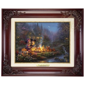 Kinkade Disney Canvas Classics: Mickey and Minnie Sweetheart Campfire (Classic Brandy Frame)