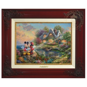 Kinkade Disney Canvas Classics: Mickey and Minnie Sweetheart Cove (Classic Brandy Frame)