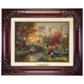 Kinkade Disney Canvas Classics: Mickey and Minnie Sweetheart Central Park (Classic Brandy Frame)