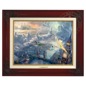 Kinkade Disney Canvas Classics: Tinker Bell and Peter Pan Fly to Neverland (Classic Brandy Frame)