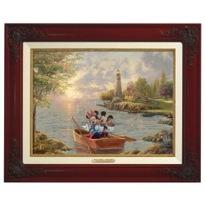 Kinkade Disney Canvas Classics: Mickey and Minnie Lighthouse Cove (Classic Brandy Frame)