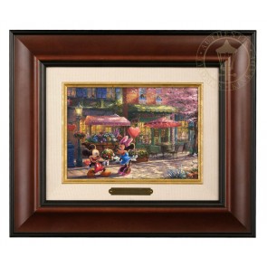 Kinkade Disney Brushworks: Mickey and Minnie Sweetheart Café (Classic Burl Frame)