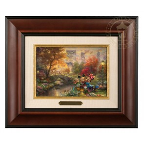 Kinkade Disney Brushworks: Mickey and Minnie Sweetheart Central Park (Classic Burl Frame)