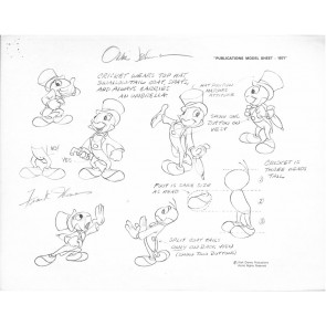 Disney Publication Model Sheet: Jiminy Cricket - Poses signed Frank Thomas and Ollie Johnston