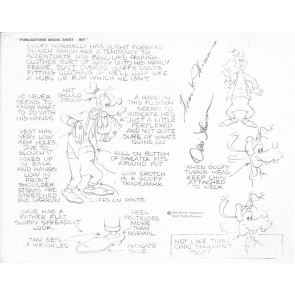 Disney Publication Model Sheet: Goofy - Animator's Note signed Frank Thomas and Ollie Johnston