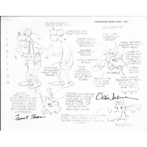 Disney Publication Model Sheet: Goofy - Animator's Note II signed Frank Thomas and Ollie Johnston