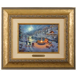 Kinkade Disney Brushworks: Mickey and Minnie Christmas Lodge (Classic Antique Gold Frame)
