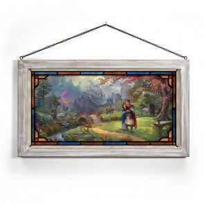 Kinkade Disney Stained Glass Art: Mulan Blossoms of Love (Whitewash Frame)