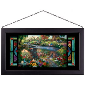 Kinkade Disney Stained Glass Art: Alice in Wonderland (Black Frame)