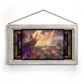 Kinkade Disney Stained Glass Art: The Lion King (Whitewash Frame)