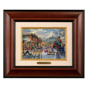 Kinkade Disney Brushworks: Mickey and Minnie Candy Cane Express (Classic Burl Frame)