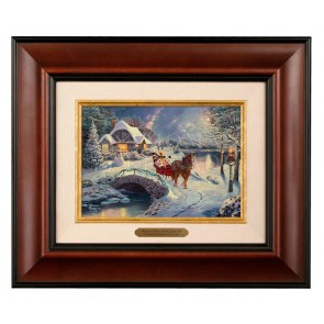 Kinkade Disney Brushworks: Mickey and Minnie Evening Sleigh Ride (Classic Burl Frame)