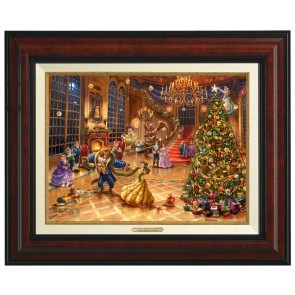 Kinkade Disney Canvas Classics: Beauty and the Beast Christmas Celebration (Classic Burl Frame)