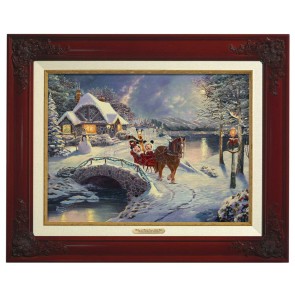 Kinkade Disney Canvas Classics: Mickey and Minnie Evening Sleigh Ride (Classic Burl Frame)