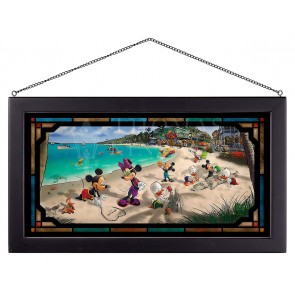 Kinkade Disney Stained Glass Art: Mickey and Minnie in Florida (Black Frame)