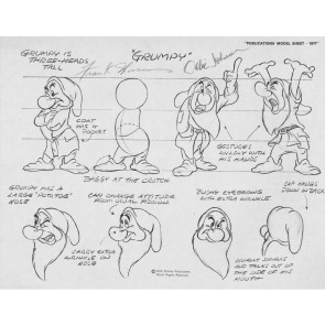 Disney Publication Model Sheet: Grumpy signed Ollie Johnston and Frank Thomas