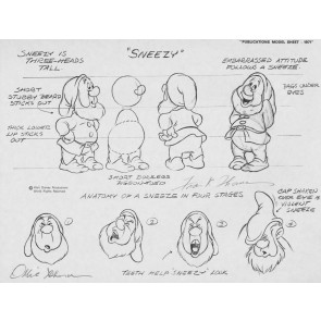 Disney Publication Model Sheet: Sneezy signed Ollie Johnston and Frank Thomas