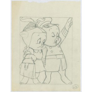 Robert McKimson Original Drawing: Porky & Petunia Pig (6045)